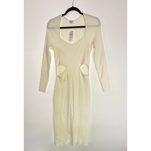 NWT Abercrombie & Fitch Cream Ribbed Knit Long Sleeve Cutout Bodycon Maxi Dress - Picture 2 of 9